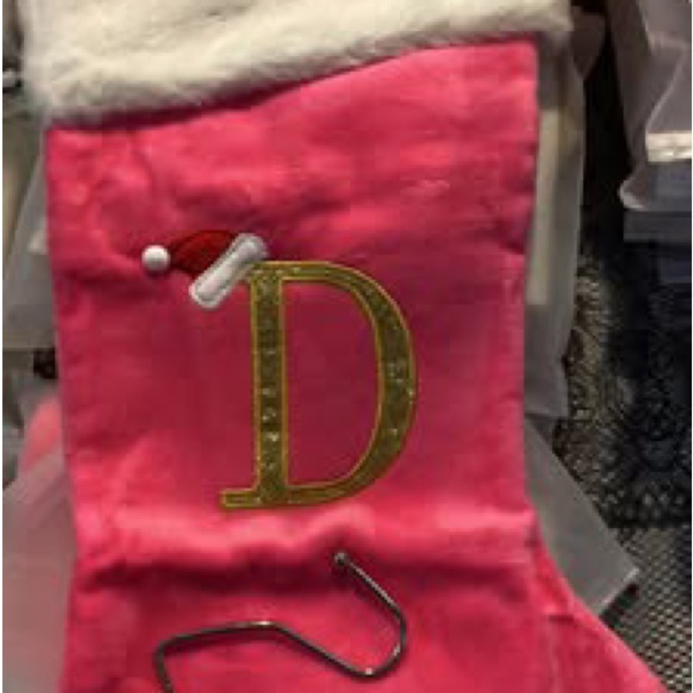 Pink Christmas Stocking with Gold Letter D